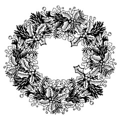 Christmas wreath engraving PNG illustration © Oleksandr Pokusai
