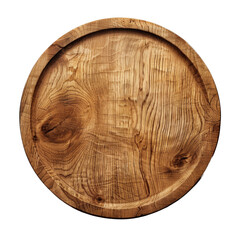 Rustic wooden round board isolated on transparent background