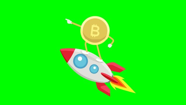 Bitcoin rides a rocket to the moon animation
