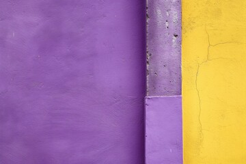 This striking image showcases the textures and contrasting colors of a purple wall adjacent to a yellow surface