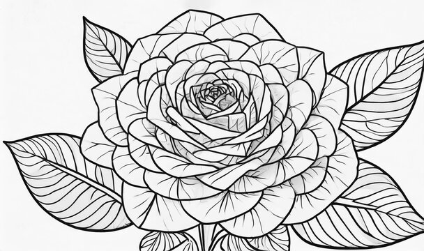 Rose flower isolated coloring page.