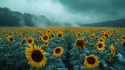 Rolgordijnen A summer storm brewing over a field of sunflowers © MuhammadInaam