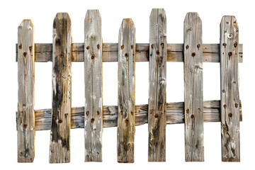 Aged wooden fence isolated on transparent background