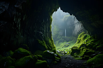 Mysterious Cavernous Expanse: A Spectacle of Nature's Formidable Beauty and Uncharted Darkness - obrazy, fototapety, plakaty