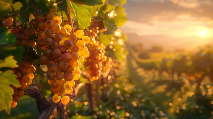 A sun-kissed vineyard ripe with grapes ready for harvest