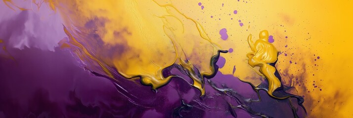 An elegant fluid art piece featuring shades of yellow and purple, representing flow, elegance and...
