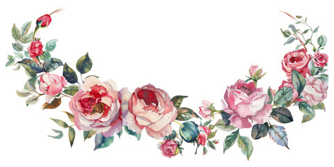 Fototapeta na wymiar watercolor wreath of roses and peonies,