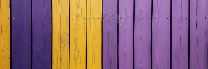 Bold wooden planks painted in striking yellow and purple, reflecting individuality and vibrant architectural choice