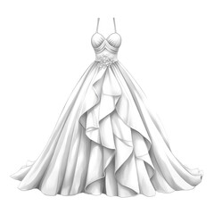 Watercolor illustration of white wedding dress