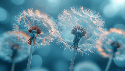 Dandelion seeds on blue	
