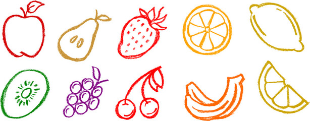 Fruit Icons Chalk Crayon Drawing