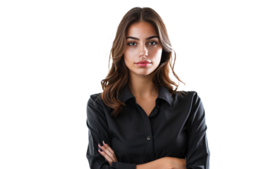 woman with folded arms, exuding confidence and professionalism, perfect for business or corporate settings.