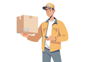 delivery with a courier carrying a box without a label on a clean white background.