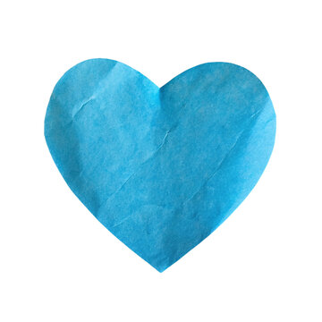 Blue paper on heart shaped isolated on transparent background.