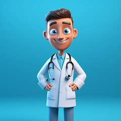 Fototapeta premium Human doctor cartoon character with stethoscope, looking at camera сreated with Generative Ai