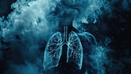 A closeup of the lungs in the human body, showing signs of glossiness and changes in planar texture due to smoking - obrazy, fototapety, plakaty
