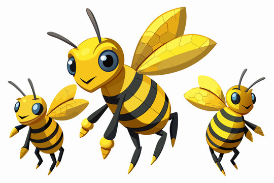 Hyper-ultrarealistic 3D bee in various positions.