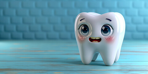 Cartoon character crying sad painful bad illness tooth with pain on blue background