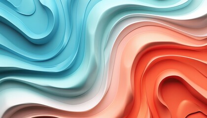 3D render clay style of swirling, abstract patterns box, isolated on pure solid background, turquoise, coral, and mango.