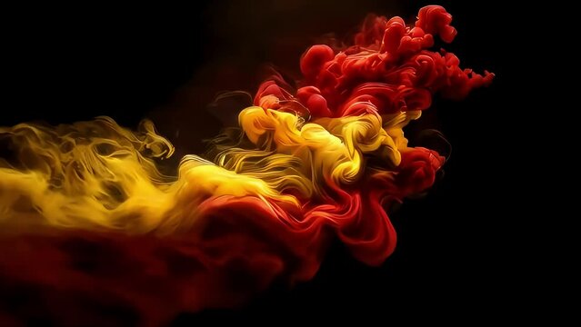 Fondo negro con humo rojo y amarillo en movimiento. Colores de la bandera de Espa&ntilde;a en contraste vibrante.