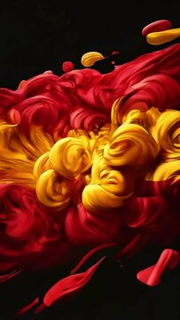 Una pintura detallada que representa una sustancia de color rojo y amarillo, recordando los colores de la bandera de Espa&ntilde;a.