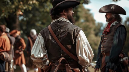 A historical reenactment scene, detailed costumes and authentic settings, perfect for educational and historical content.