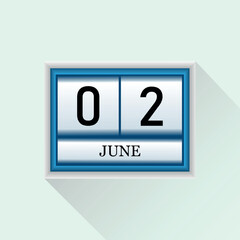 2 June Vector flat daily calendar icon. Date and month.