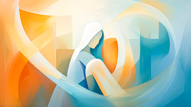 Mary, Mother of Jesus. Abstract Art, Spiritual Art, Divine Motherhood.