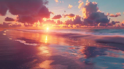 Fotobehang A sunset over a tranquil beach - coastal serenity © MuhammadInaam