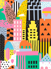 Colorful Abstract Geometric Cityscape Illustration - 775208903