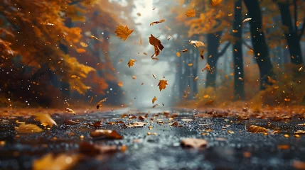 Foto op Aluminium A tranquil autumn scene with leaves falling gently to the ground © MuhammadInaam