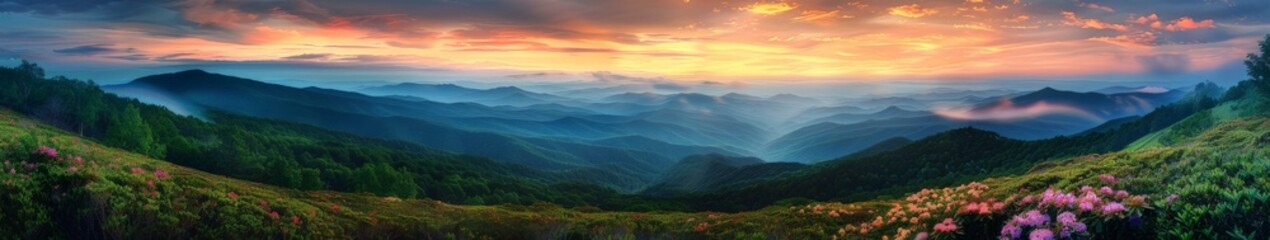 Sunset Over Mountain Range Painting