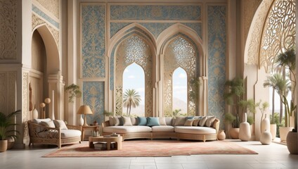 Beauty and culture with a stylistic rendering of an Arab-inspired texture wall, featuring intricate details and a variety of render types to suit your mood boards aesthetic.