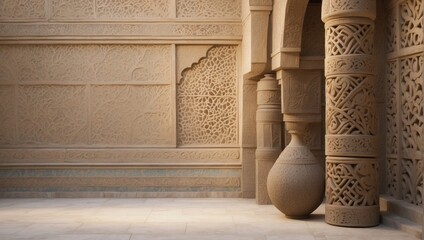 Beauty and culture with a stylistic rendering of an Arab-inspired texture wall, featuring intricate details and a variety of render types to suit your mood boards aesthetic.