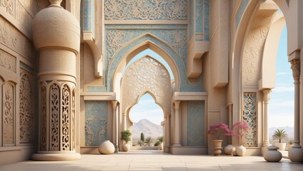 Beauty and culture with a stylistic rendering of an Arab-inspired texture wall, featuring intricate details and a variety of render types to suit your mood boards aesthetic. - obrazy, fototapety, plakaty