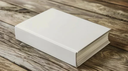 Fototapeten mockup of a blank book lying flat on a wooden table. Showcase the simplicity and elegance of the design, inviting viewers to imagine their own story within © pvl0707