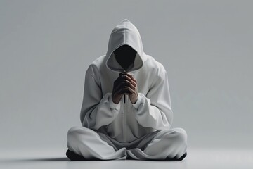 a person in a white hoodie - obrazy, fototapety, plakaty