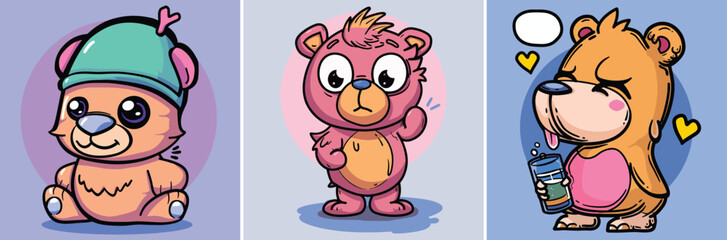 Obraz na płótnie Canvas Cute happy teddy bear cartoon characters vector illustration collection