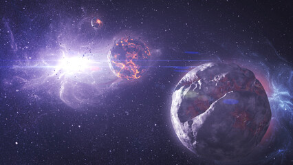 Alien dead planets in the universe, 4K
3d rendering of dying planet, 4K, 2022
