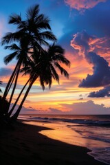 Fototapeta na wymiar Sunset on a Tropical Beach With Palm Trees