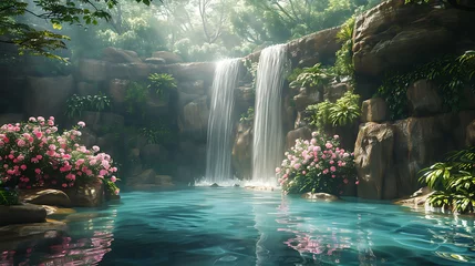  A tranquil pool at the base of a waterfall © MuhammadInaam