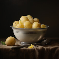 Naklejka na ściany i meble boiled potato in bowl сreated with Generative Ai