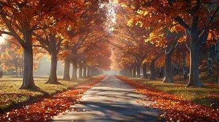  A tree-lined avenue ablaze with autumn colors © MuhammadInaam