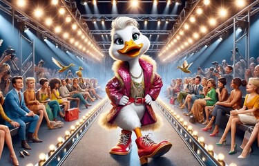 A duck doing a fashion show