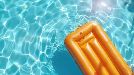 top view of an inflatable mattress inflating in a sunlit pool. Invite viewers to embrace summer fun and relaxation with this vibrant outdoor scene - obrazy, fototapety, plakaty
