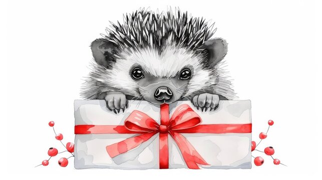Drawn hedgehog with a red gift
Concept: giving gifts, children's books and celebrating holidays in the family.