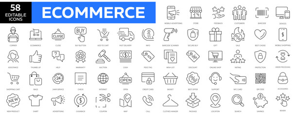 Fototapeta na wymiar E-commerce, online shopping and delivery elements - minimal thin line web icon set. Outline icons collection. Simple vector illustration. editabale stroke icons.