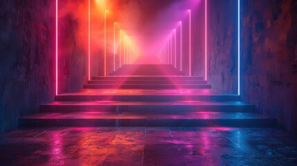 A catwalk with illuminated lasers for science kits, solid color background, 4k, ultra hd - obrazy, fototapety, plakaty