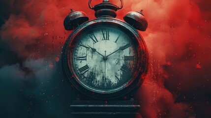 A clock counting backwards, in a world where time goes backwards, solid color background, 4k, ultra hd - obrazy, fototapety, plakaty