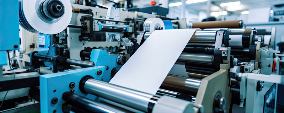 Industrial printing press machine at work